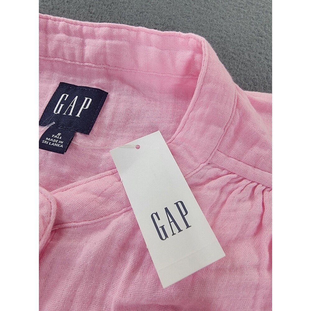 Gap Shirt Womens Small Tall Pink Long Sleeve Gauze Button Front Cotton Blouse - Picture 4 of 12